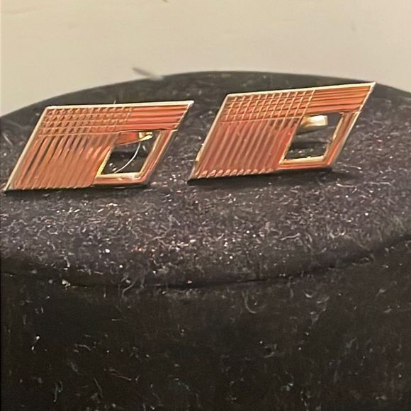 Vintage 1950s MCM Art Deco Fosters mixed metal gold tone whale back cuff links - Picture 1 of 15